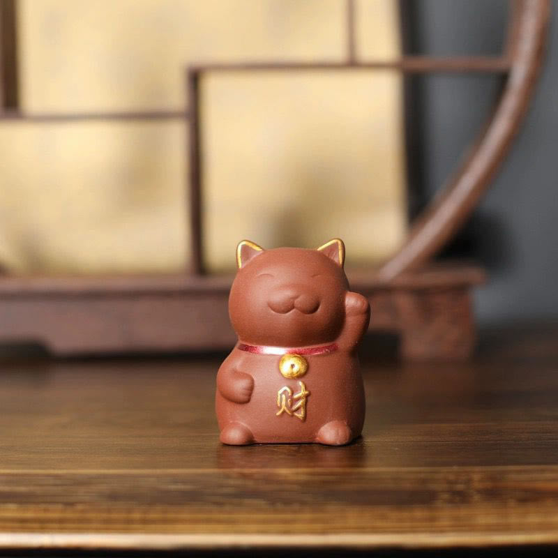 Decorazione in argilla viola con statuetta Buddha Stones Mini Lucky Cat Wealth Tea Pet - image 1