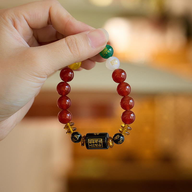 Bracciale Buddha Stones Five Elements Onice Nero Agata Rossa Saggezza Ricchezza