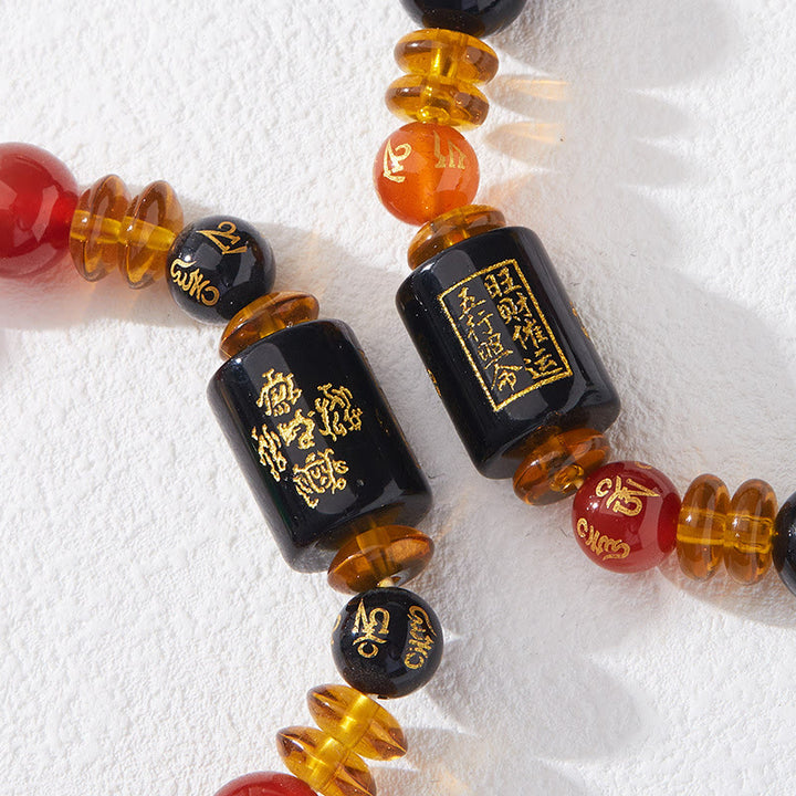 Bracciale Buddha Stones Five Elements Onice Nero Agata Rossa Saggezza Ricchezza
