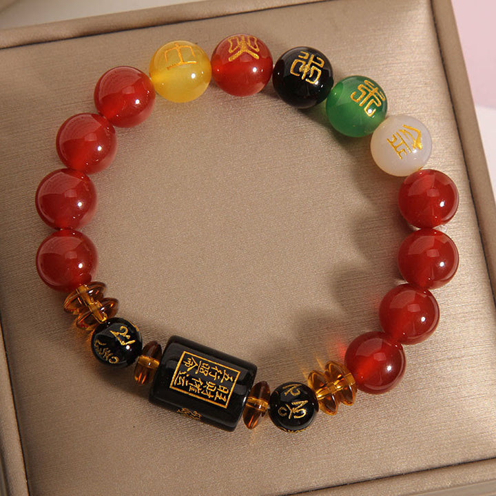 Bracciale Buddha Stones Five Elements Onice Nero Agata Rossa Saggezza Ricchezza