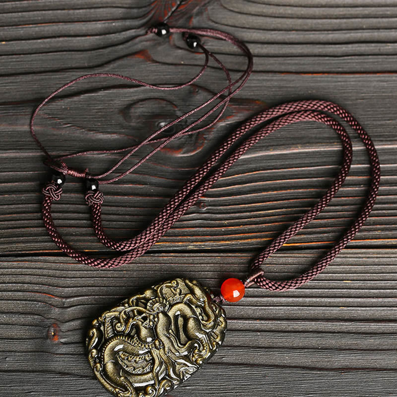 Collana con ciondolo a forma di drago in ossidiana con Buddha Stones motivo a drago - image 3