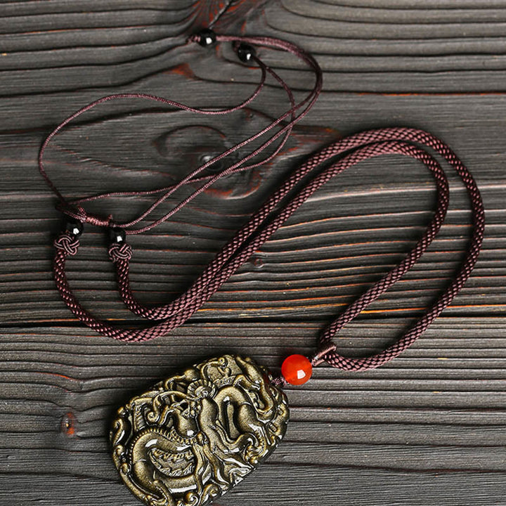 Collana con ciondolo a forma di drago in ossidiana con Buddha Stones motivo a drago - image 3