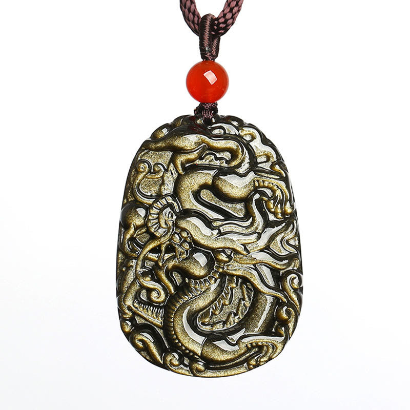 Collana con ciondolo a forma di drago in ossidiana con Buddha Stones motivo a drago - image 6