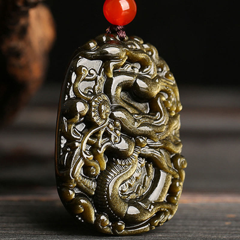 Collana con ciondolo a forma di drago in ossidiana con Buddha Stones motivo a drago - image 4
