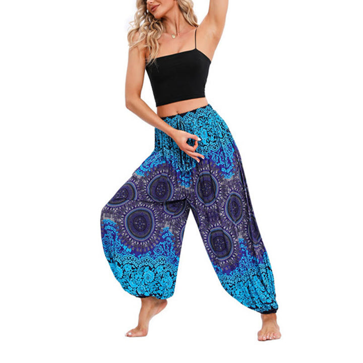 Pantaloni harem casual larghi con motivo a bussola Buddha Stones da donna Pantaloni da yoga - Blu - US4-8/10， UK/AU8-12/14，EU36-40/42 (F) - image 5