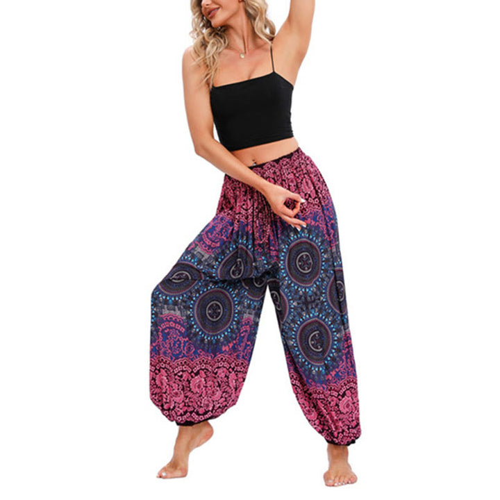 Pantaloni harem casual larghi con motivo a bussola Buddha Stones da donna Pantaloni da yoga - image 2