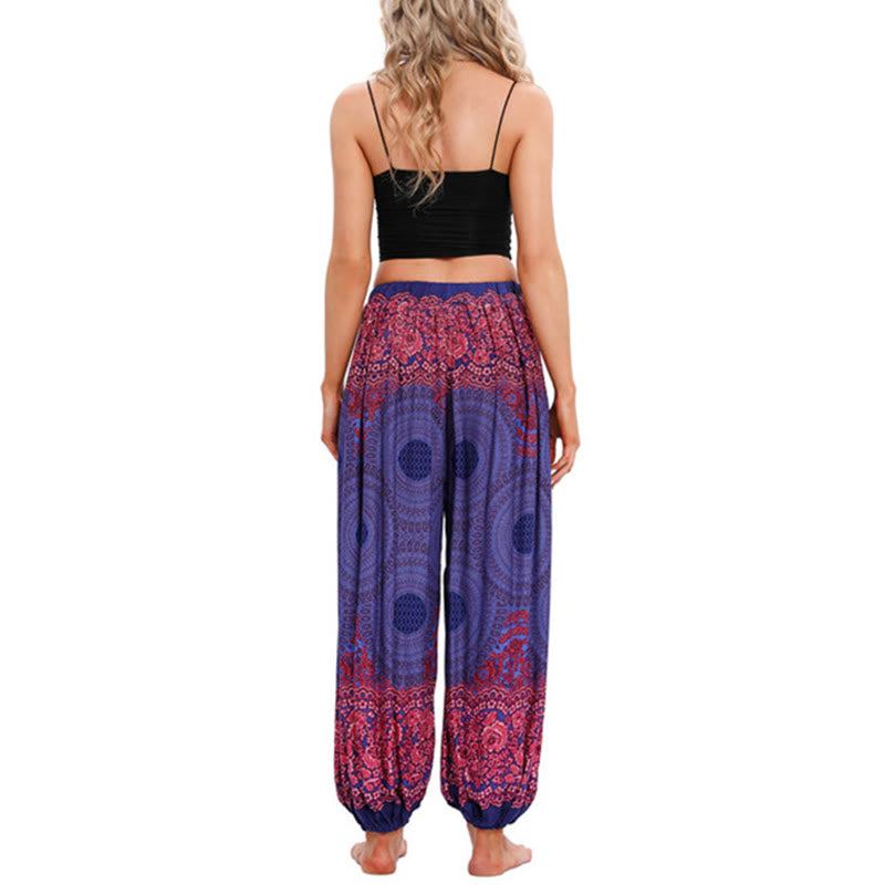 Pantaloni harem con motivo a fiori a forma di cerchio larghi Buddha Stones Pantaloni da yoga da donna - image 13