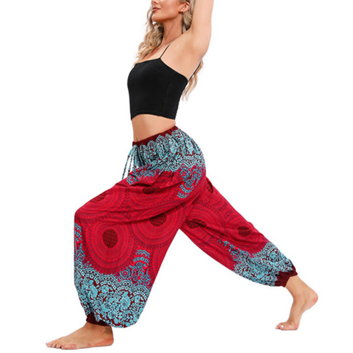 Pantaloni harem con motivo a fiori a forma di cerchio larghi Buddha Stones Pantaloni da yoga da donna - image 5