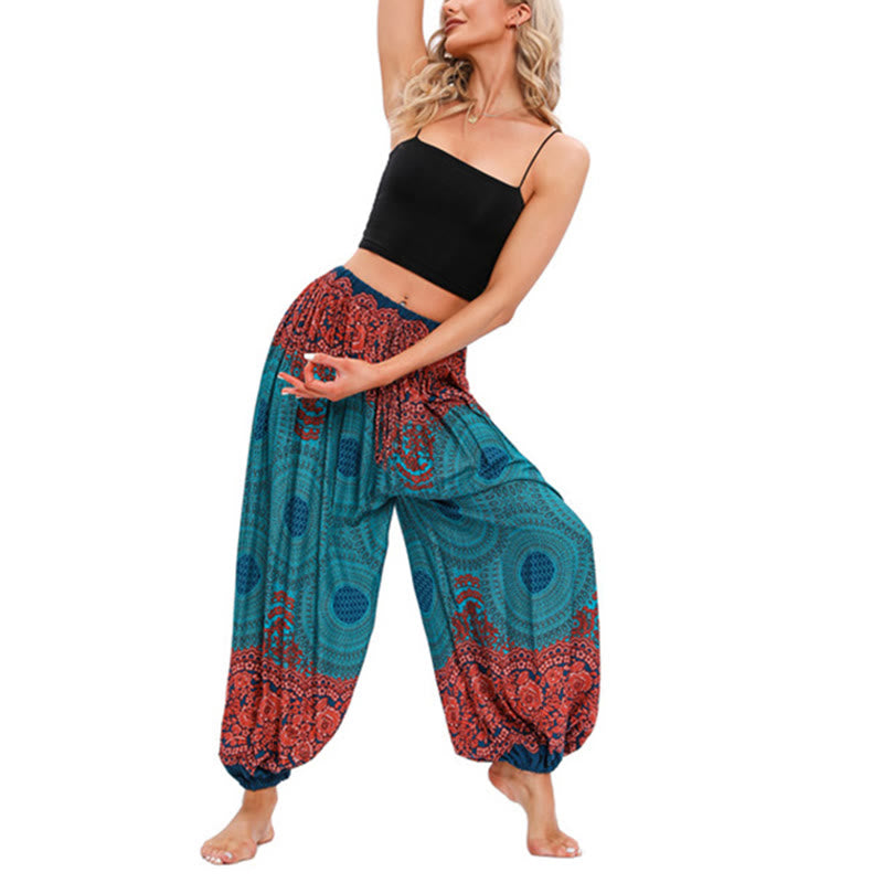Pantaloni harem con motivo a fiori a forma di cerchio larghi Buddha Stones Pantaloni da yoga da donna - Verde (Adatto per taglie US4 4-8/10; UK/AU8 8-12/14; EU 36-40/42) - image 6