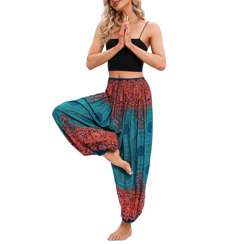 Pantaloni harem con motivo a fiori a forma di cerchio larghi Buddha Stones Pantaloni da yoga da donna - image 7