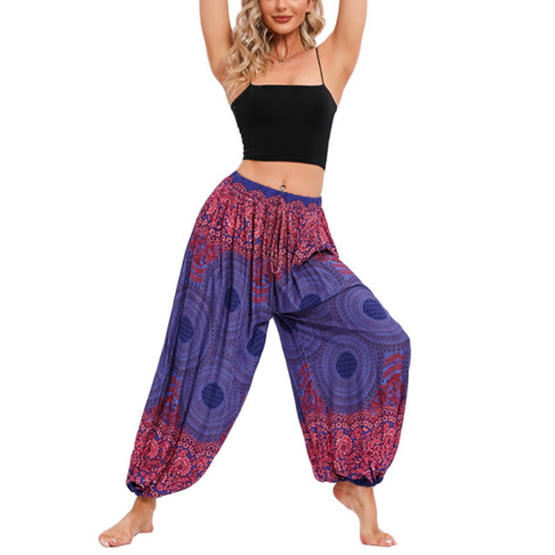 Pantaloni harem con motivo a fiori a forma di cerchio larghi Buddha Stones Pantaloni da yoga da donna - Viola (adatto alle taglie US4/10; UK/AU8/14; EU36-40/42) - image 11
