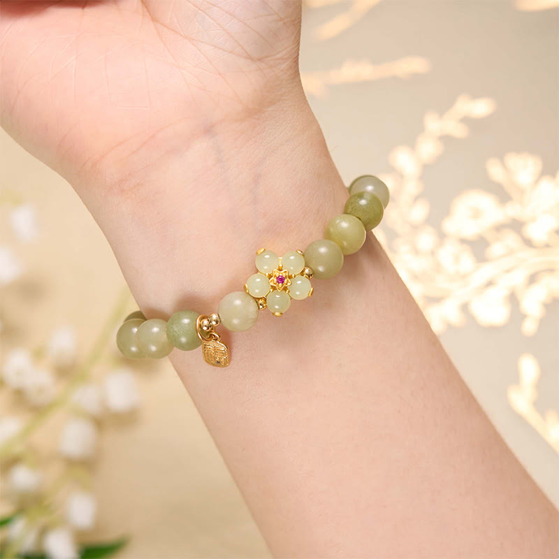 Braccialetto portafortuna con ciondolo a forma di carattere Fu con fiore di giada verde Buddha Stones - image 4