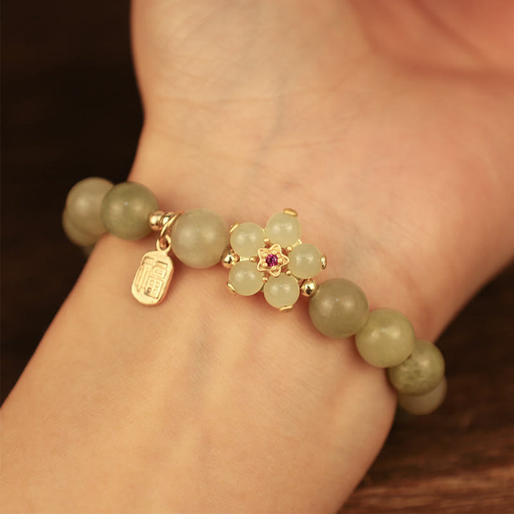 Braccialetto portafortuna con ciondolo a forma di carattere Fu con fiore di giada verde Buddha Stones - image 3