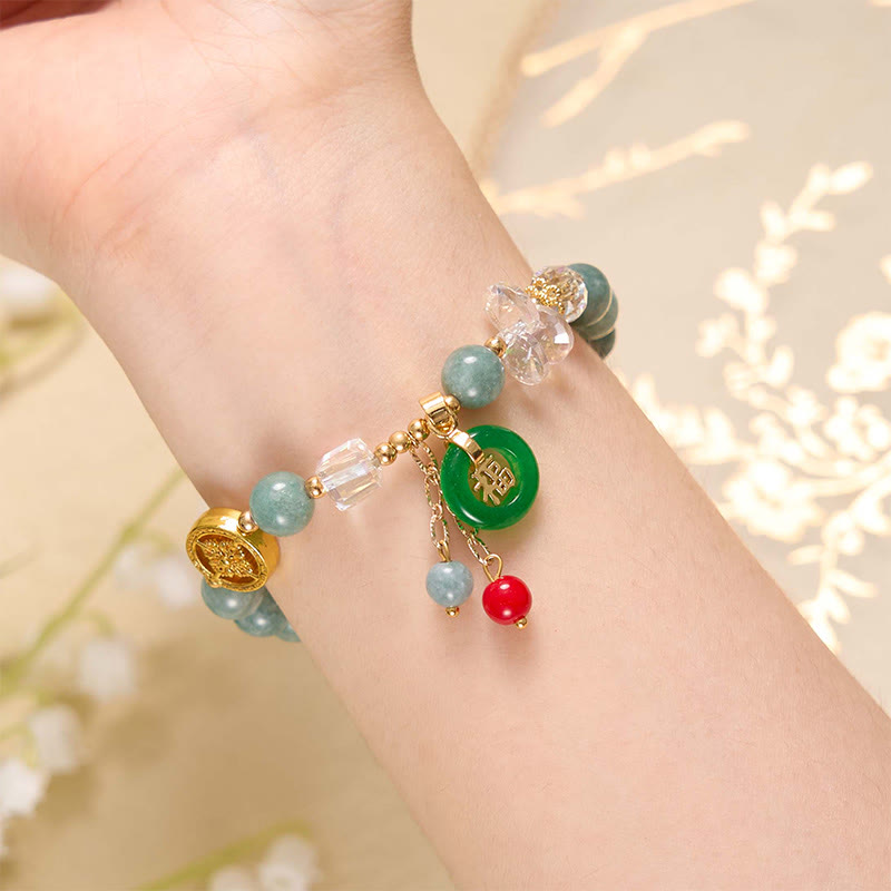 Braccialetto di guarigione con ciondolo a forma di carattere Fu in quarzo fragola e giada Buddha Stones