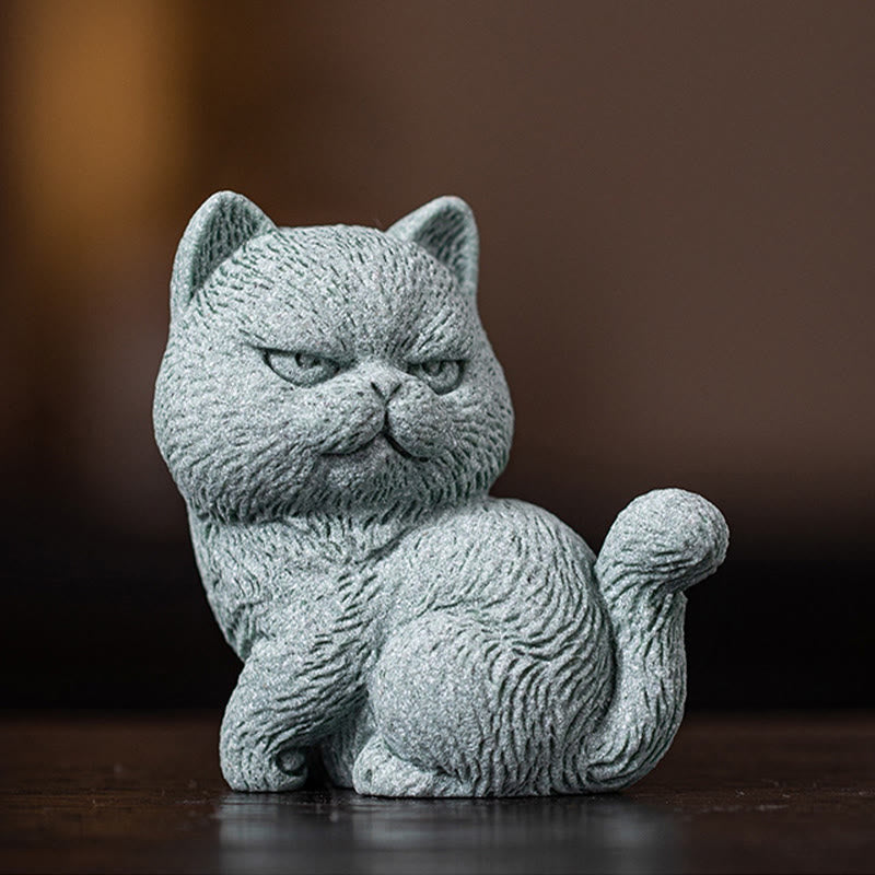 Buddha Stones Piccolo Gatto Casa Tè Animale Domestico Figurina Decorazione Scrivania - Gatto con occhi aperti 6,6*4*7cm - image 5