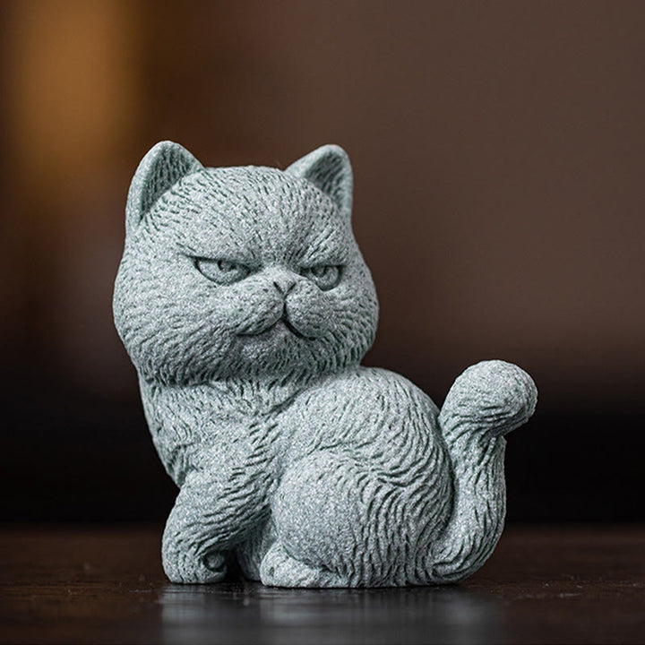 Buddha Stones Piccolo Gatto Casa Tè Animale Domestico Figurina Decorazione Scrivania - Gatto con occhi aperti 6,6*4*7cm - image 5