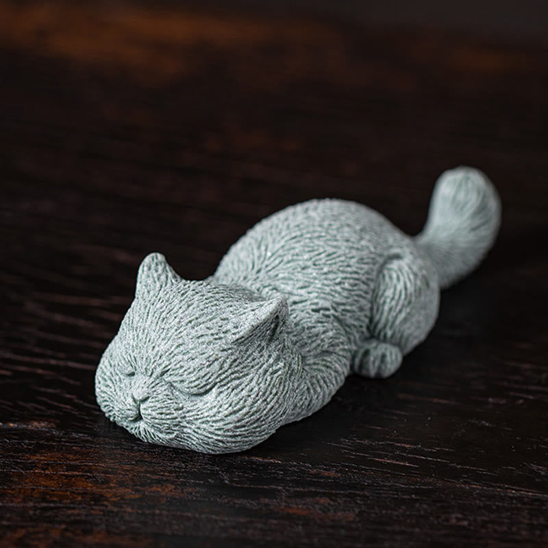 Buddha Stones Piccolo Gatto Casa Tè Animale Domestico Figurina Decorazione Scrivania - Gatto addormentato 10,6*4*2,5 cm - image 6