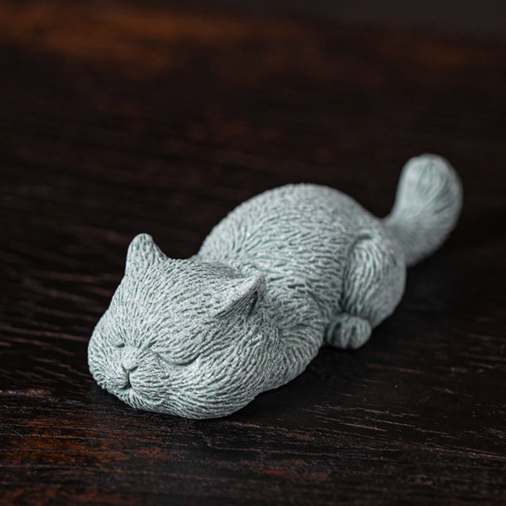 Buddha Stones Piccolo Gatto Casa Tè Animale Domestico Figurina Decorazione Scrivania - Gatto addormentato 10,6*4*2,5 cm - image 6