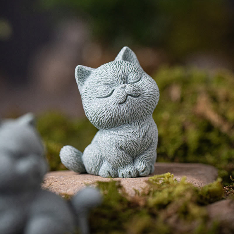 Buddha Stones Piccolo Gatto Casa Tè Animale Domestico Figurina Decorazione Scrivania - Gatto con occhi chiusi 5,6*5*7,2 cm - image 0