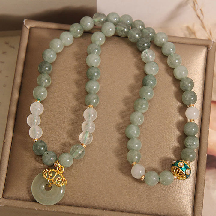 Braccialetto a doppio giro con ciondolo a forma di fibbia della pace in avventurina verde Buddha Stones