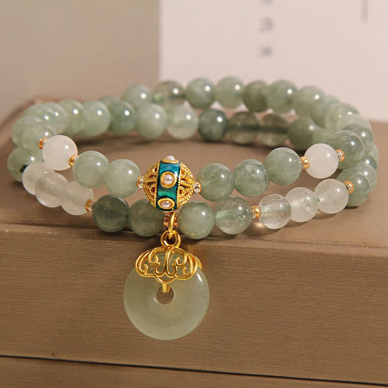 Braccialetto a doppio giro con ciondolo a forma di fibbia della pace in avventurina verde Buddha Stones
