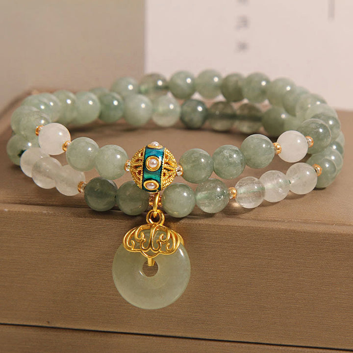 Braccialetto a doppio giro con ciondolo a forma di fibbia della pace in avventurina verde Buddha Stones