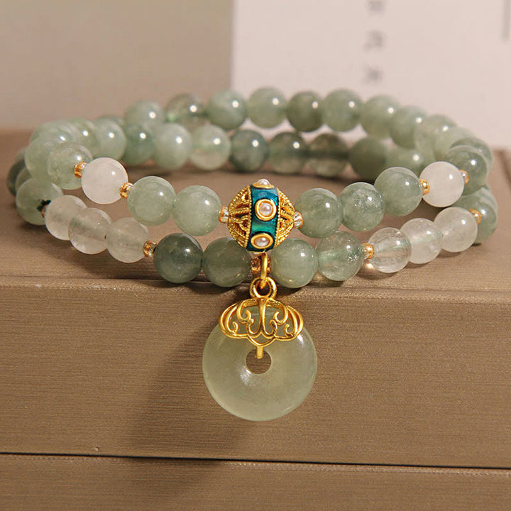 Braccialetto a doppio giro con ciondolo a forma di fibbia della pace in avventurina verde Buddha Stones