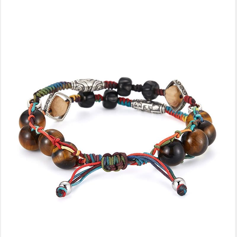 Braccialetto fatto a mano con coraggio Buddha Stones in argento sterling 925 con occhio di tigre e semi di Bodhi - image 3