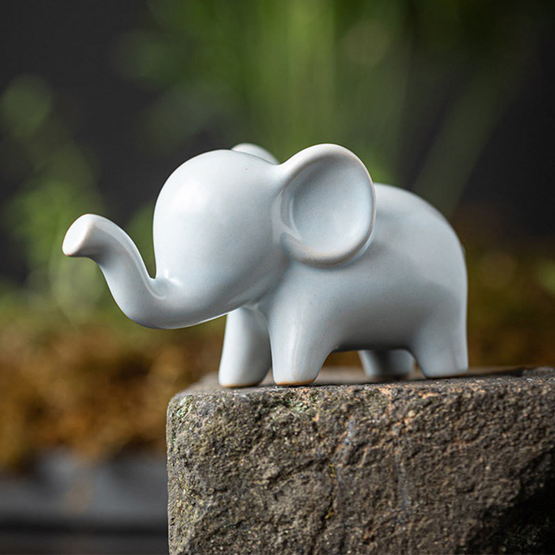 Buddha Stones Piccolo elefante in ceramica per la casa, decorazione da scrivania, statuetta per animali da compagnia - Elefante bianco 10,4*4,4*5,4 cm - image 0