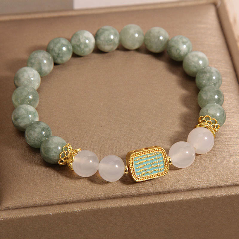 Braccialetto Buddha Stones Natural Green Jade White Agate Five Scriptures Abbondanza