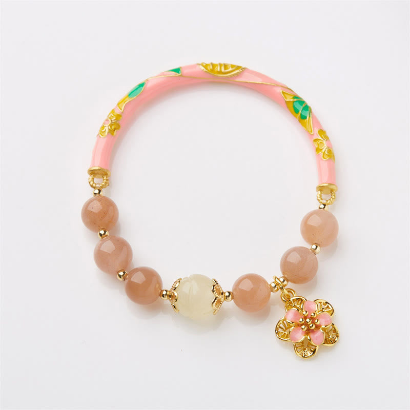Buddha Stones Pietra del sole naturale Giada di seta dorata Fiore Charm Bracciale della ricchezza Braccialetto