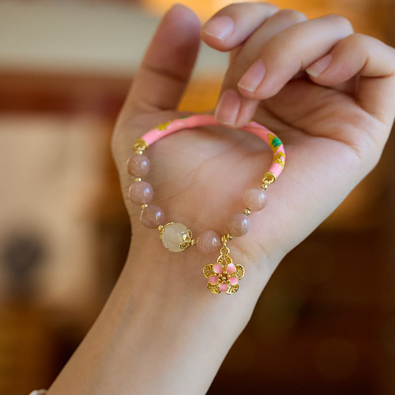 Buddha Stones Pietra del sole naturale Giada di seta dorata Fiore Charm Bracciale della ricchezza Braccialetto