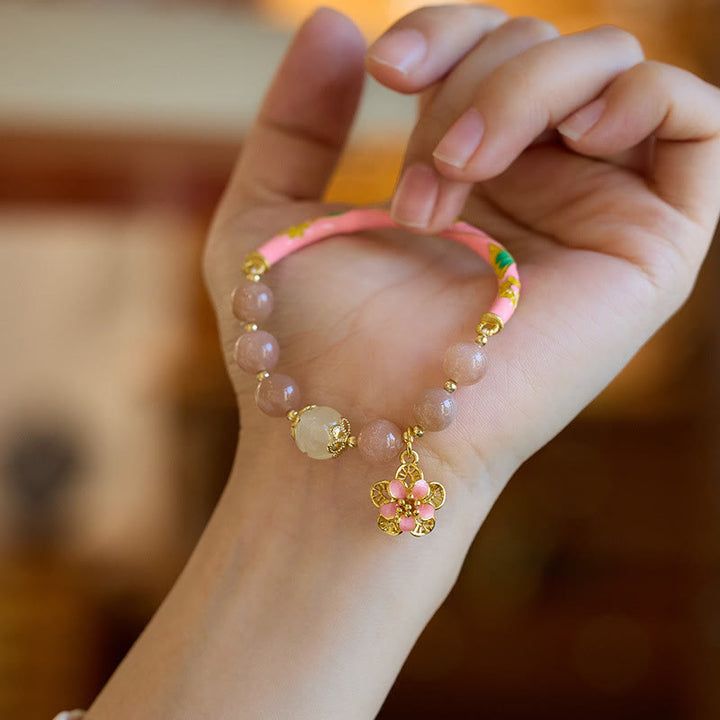 Buddha Stones Pietra del sole naturale Giada di seta dorata Fiore Charm Bracciale della ricchezza Braccialetto