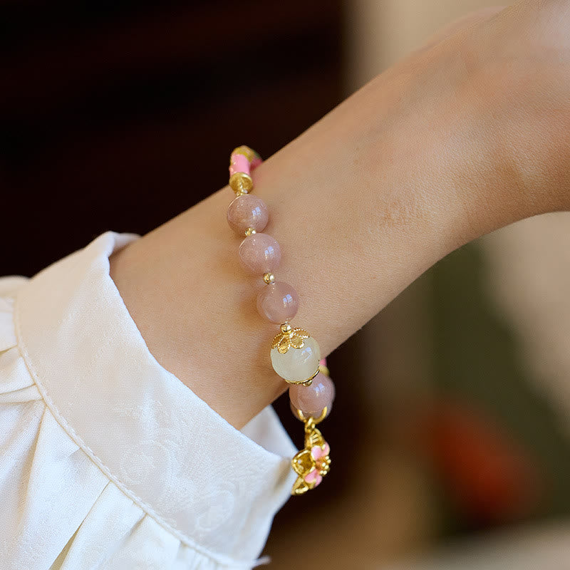 Buddha Stones Pietra del sole naturale Giada di seta dorata Fiore Charm Bracciale della ricchezza Braccialetto