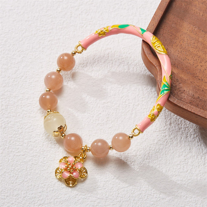 Buddha Stones Pietra del sole naturale Giada di seta dorata Fiore Charm Bracciale della ricchezza Braccialetto