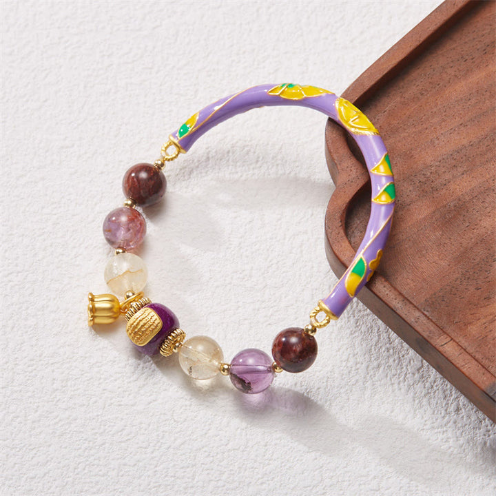 Buddha Stones Viola Fantasma Giada Viola Scrittura Citrino Amore Saggezza Braccialetto