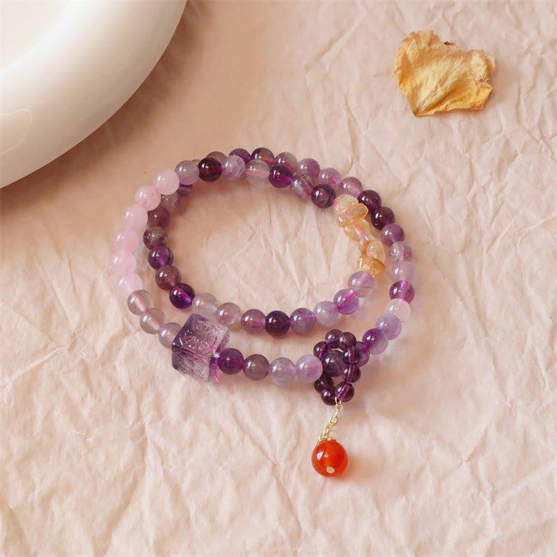 Braccialetto Buddha Stones Natural Ametista Citrino Trasformazione Positiva Doppio Giro
