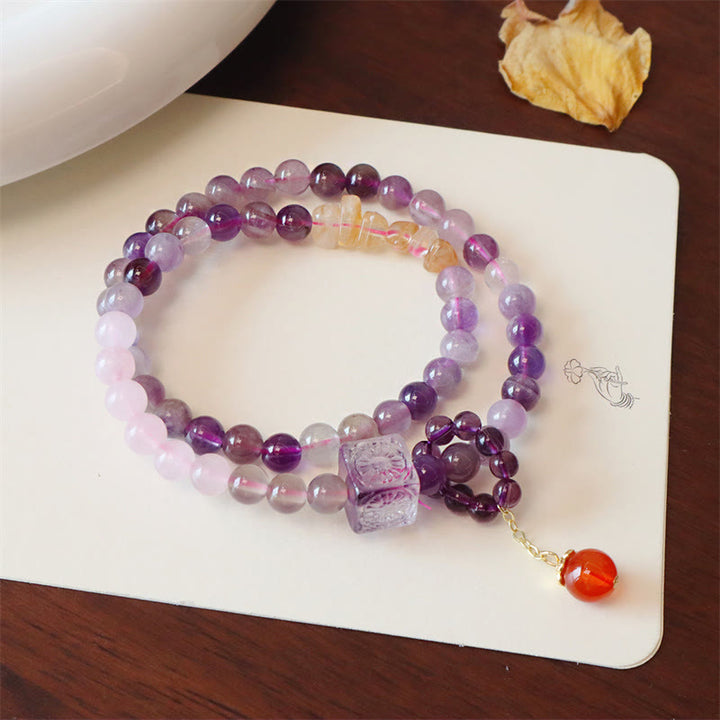 Braccialetto Buddha Stones Natural Ametista Citrino Trasformazione Positiva Doppio Giro