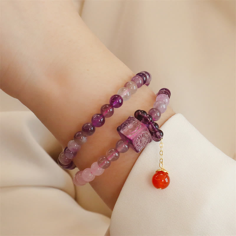 Braccialetto Buddha Stones Natural Ametista Citrino Trasformazione Positiva Doppio Giro