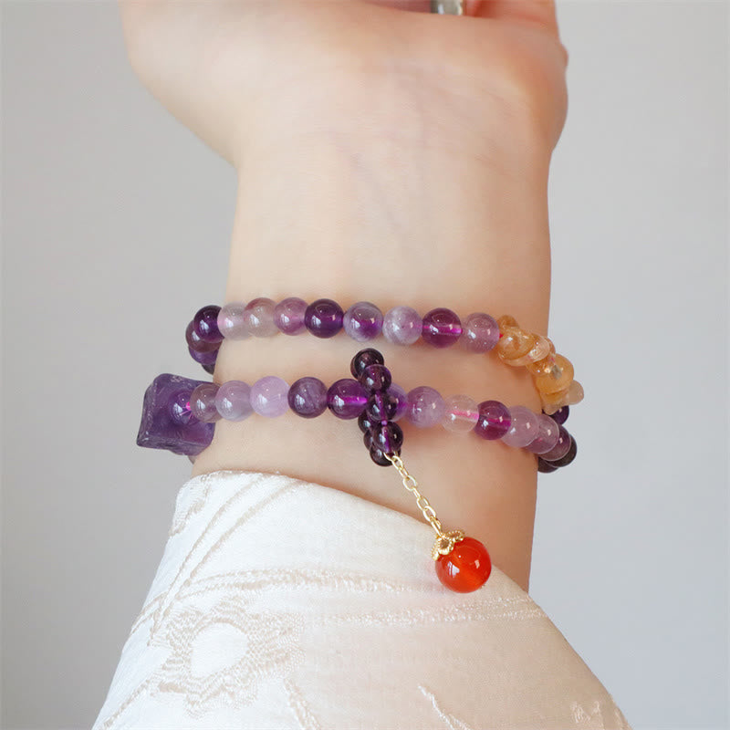 Braccialetto Buddha Stones Natural Ametista Citrino Trasformazione Positiva Doppio Giro