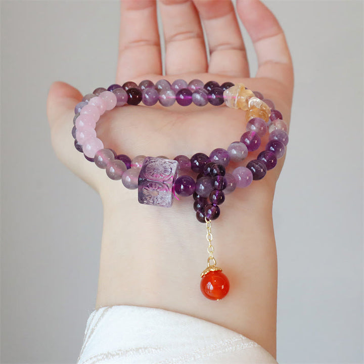Braccialetto Buddha Stones Natural Ametista Citrino Trasformazione Positiva Doppio Giro