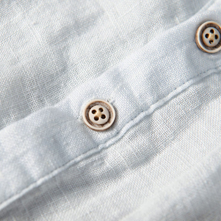 Camicia a maniche corte con bottoni a tinta unita Buddha Stones in cotone e lino per uomo - image 15
