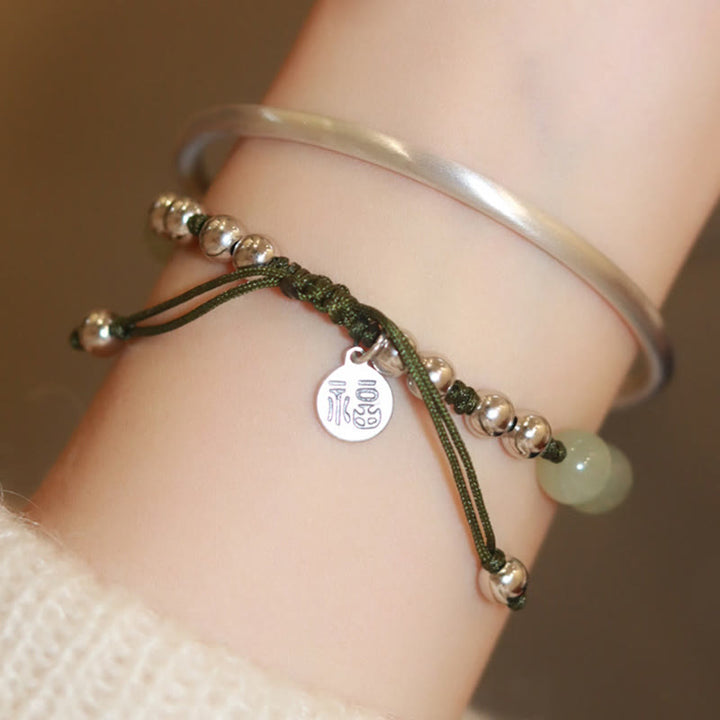 Bracciale Buddha Stones 925 Sterling Silver Jade naturale Fu Character Bamboo Abundance - image 10