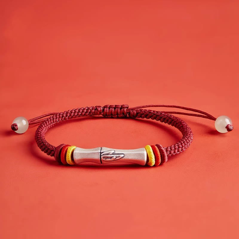 Bracciale Buddha Stones 999 Sterling Silver Red String Bamboo Enlightenment - Rosso scuro (circonferenza polso 14-21 cm) - image 12