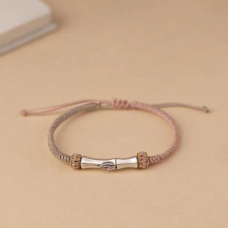 Bracciale intrecciato con protezione in bambù in argento sterling 925 Buddha Stones - Rosa (circonferenza polso 15-18 cm) - image 6