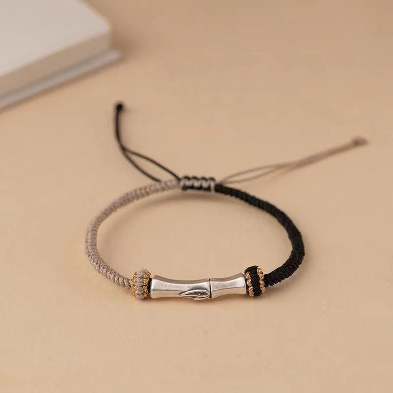 Bracciale intrecciato con protezione in bambù in argento sterling 925 Buddha Stones - Nero (circonferenza polso 15-18 cm) - image 9