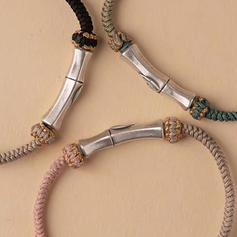 Bracciale intrecciato con protezione in bambù in argento sterling 925 Buddha Stones - image 12