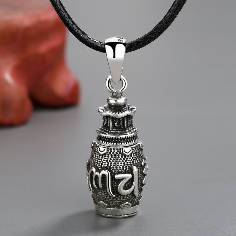 Collana con ciondolo in rame con Buddha Stones Om Mani Padme Hum e creatività - Collana con ciondolo "Sei parole vere" (con corda nera) - image 1