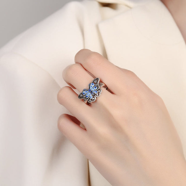 Anello Buddha Stones Hollow Enamel Blue Butterfly Pattern Love