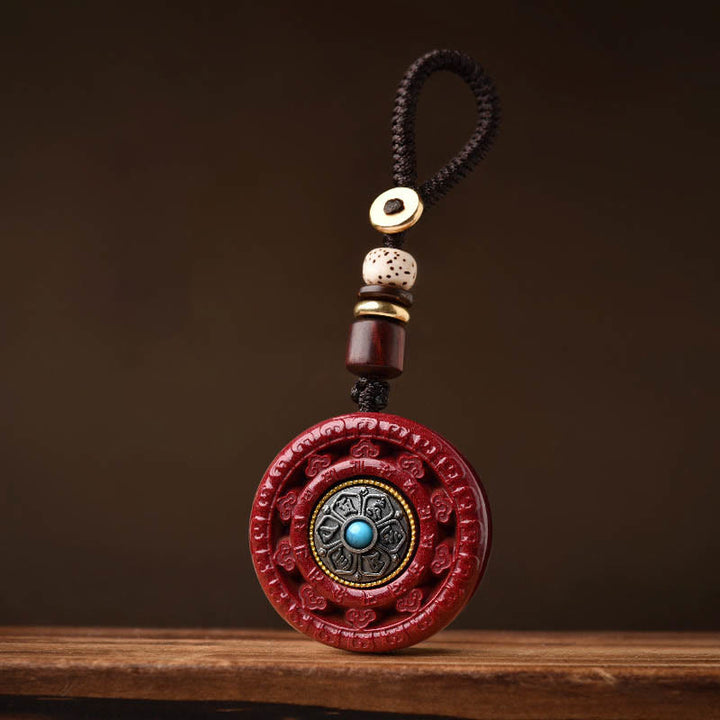 Buddha Stones Cinabro Om Mani Padme Hum Benedizione Collana girevole Ciondolo Portachiavi - image 15